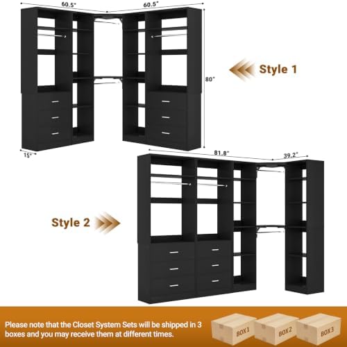 Besiost Corner Closet System with 6 Drawers, Corner Closet Organizer System - Image 7