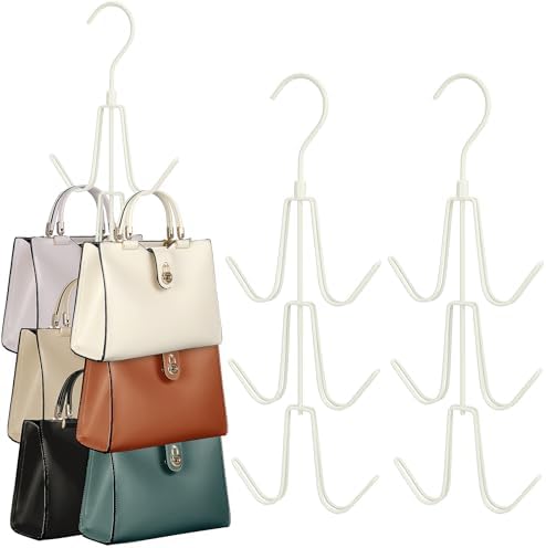 TOPIA HANGER Purse Hanger Organizer for Closet, 2-Pack Handbag Organizer Hanger, 360°Swivel Metal Purse Hooks, Bag Rack, Belt Organizer, Tie Rack, Scarf Hanger, Bag Storage Organizer, Ivory White by TOPIAHANGER