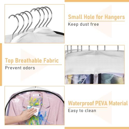 MISSLO 32" All Clear Garment Bags for Hanging Clothes 10" Gusseted Suit Bags for Closet Storage Suit Cover Hanging Clothes Storage for Shirts, Coats, 3 Packs - Image 6
