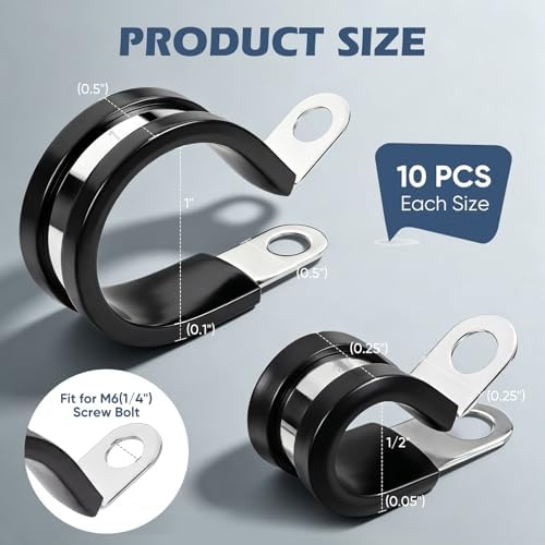 20 Pack 304 Stainless Cushioned Pipe and Cable Clamps Kit 1/2" & 1" - Image 2
