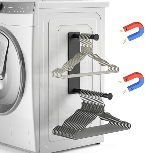 MFTEK Hanger Organizer Stacker, Magnetic Hanger Holder, Extendable Hanger Storage Rack for Washing Machine Closet Laundry Room Organization, Hanger Stand Rack for Adult Kids Velvet Hangers (Black) by MFTEK