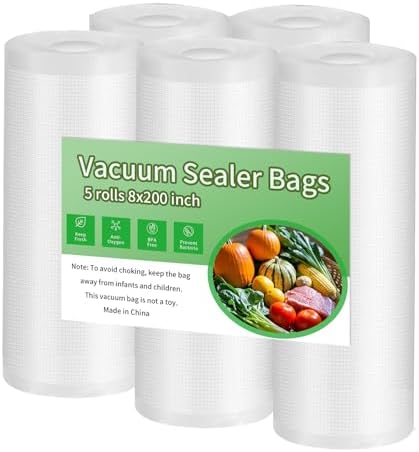 Premium Vacuum Sealer Bags, 8x 200 inches, 5 count. Airtight food saver bags rolls, BPA Free & Heavy Duty Vacuum Freezer Bags. Commercial Grade, Sous Vide or Meal prep by Unknown
