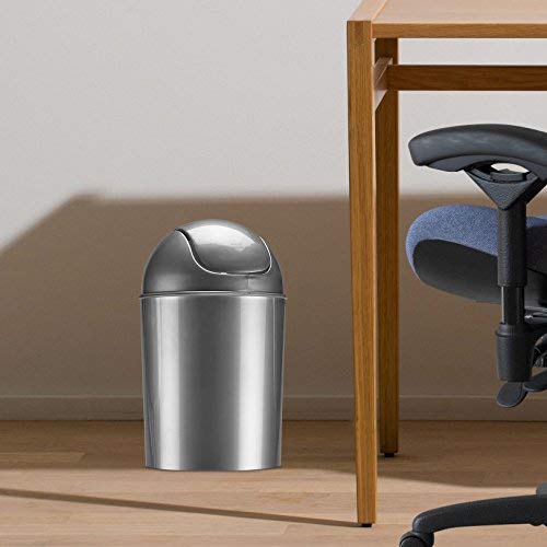 Umbra 1.25 Gallon Mini Waste Can with Removable Swing-Top Lid - Small Garbage Bin for Kitchen, Bathroom, Bedroom, Office - Compact Trash Can Fit Under Tables & Counters - Silver