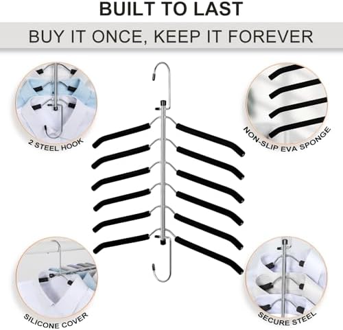 TOPIA HANGER Clothes Hanger Space Saving, 6 Tier Shirt Coat Hangers Space Saving No Bump Shoulder Hangers with No Slip Foam Padded Hangers Organizers and Storage for Men and Women 4 Pack-CT65B - Image 5