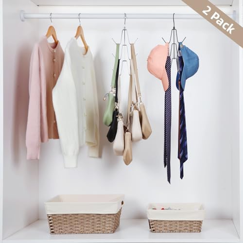 TOPIA HANGER Purse Hanger Organizer for Closet, 2-Pack Handbag Organizer Hanger, 360°Swivel Metal Purse Hooks, Bag Rack, Belt Organizer, Tie Rack, Scarf Hanger, Bag Storage Organizer, Silver - Image 6