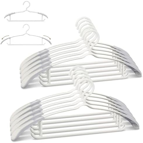 10 Pack White Plastic Hangers, Adjustable Wide Shoulder, Non-Slip by Baseca