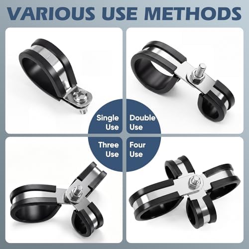 20 Pack 304 Stainless Cushioned Pipe and Cable Clamps Kit 1/2" & 1" - Image 5