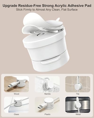 OneLeaf 12 Pack Spring Cable Clips for Phone Charger, One-Hand Cord Holder for Nightstand & Desk, Rotatable Desk Cable Management with Strong Adhesive, White - Image 4