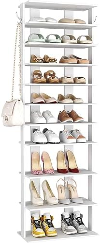 HOMEFORT 10-Tier Corner Shoe Tower - Double Rows, Slim Shoe Stand for 20 Pairs - Entryway, Hallway, Closet (White) by HOMEFORT