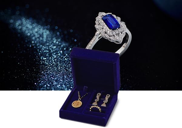 3 in 1 Velvet Jewelry Set Gift Box Earring Gift Box Ring Necklace Boxes Small Jewelry Storage Boxes for Travel Birthday Mother's Day Valentine's Day Gifts (Blue)
