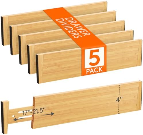Lifewit 4" High Dresser Drawer Dividers, Adjustable Bamboo Drawer Organizer by Lifewit