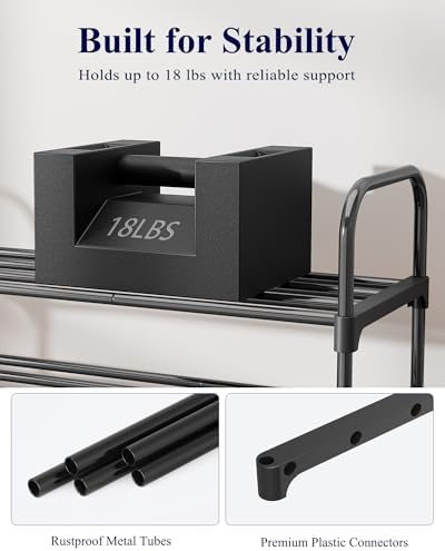 Kitsure Shoe Rack - 3-Tier Space-Saving Shoe Organizer & Shoe Shelf with Handle, Easy Assembly, Sturdy Metal Shoe Rack for Closet, Entryway, Bedroom, 28.0" x 11.8" x 26.5", Black - Image 5