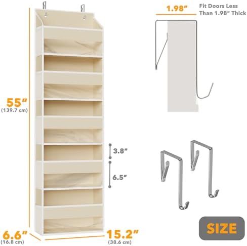SpaceAid 1 Pack Over The Door Organizer with 5 Large Pockets and 10 Mesh Side Pockets, 5 Layers Door Organizer Hanging with Clear Window for Bedroom, Bathroom, Pantry and Nursery, Beige - Image 2