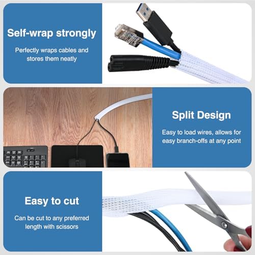 Nilight Cable Sleeve, 10ft-1/2inch Cord Management Sleeves White Wire Loom - Image 3