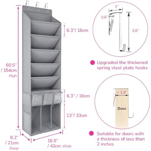 3in1 Over The Door Shoe Organizer with 5 Slanted Compartments,Removable Storage Bin & Transparent Pockets,Thickened Waterproof Oxford Fabric Shoes Rack for Shoes,Boots,Toys,Daily Essentials. (Grey) - Image 5