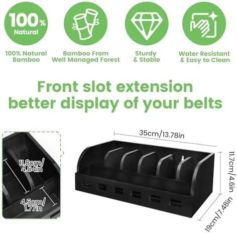 Large Adjustable Bamboo Belt Organizer Box, 6 Grids Belt Rack (Black) - Image 5