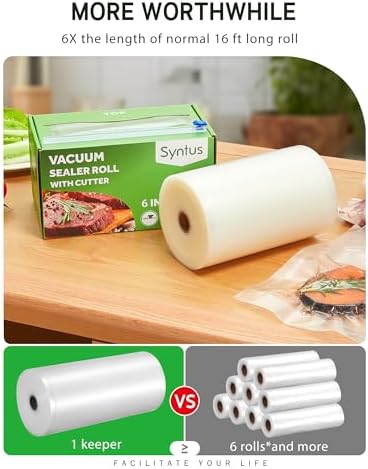 Syntus 6" x 100' Vacuum Sealer Bags Rolls Keeper with Cutter Dispenser - Image 3