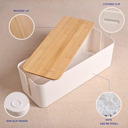 Tuwechen Cable Management Box, Wooden Style Large Cord Organizer Box - Image 4