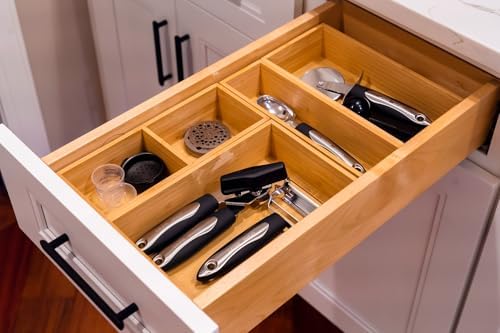 Umilife Bamboo Kitchen Drawer Organizer, Extra High Silverware Tray, Flatware Cutlery Storage Box, Multi-Use Holder in Office, Bathroom, Pantry - 9"x6"x2.5" (Set of 2) - Image 5