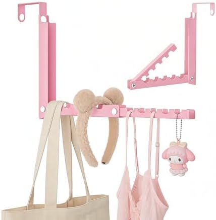 Pink Over the Door Hooks,Foldable Over the Door Hanger for Clothes by WLCSNG