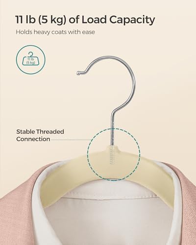 SONGMICS Velvet Hangers 50 Pack, Non-Slip Clothes Hangers with Shoulder Notches, Pants Bar, 360° Swivel Hook, Space-Saving, for Closet, Summer Sand UCRF029K05 - Image 5