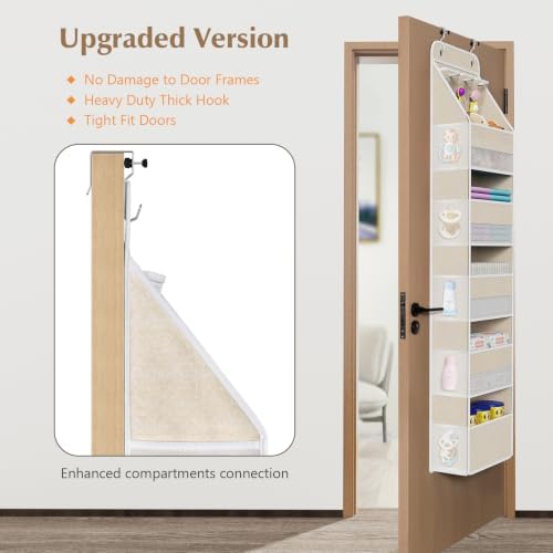 Univivi Fabric Over Door Hanging Organizer for Baby Nursery, Beige, 6-Shelf - Image 3