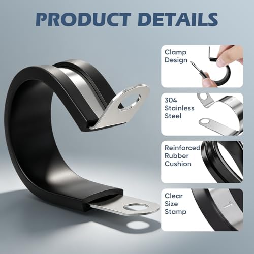 20 Pack 304 Stainless Cushioned Pipe and Cable Clamps Kit 1/2" & 1" - Image 3