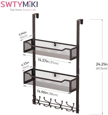 SWTYMIKI Over The Door Hooks Organizer - Multi-Functional Door Hanger with 16 Hooks & 2 Mesh Baskets, Long Coat Rack for Bathroom, Bedroom, Living Room, Home Storage Organizer, Bronze - Image 7