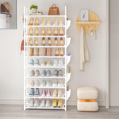 LUKYTOWER Tall Shoe Rack 10 Tier Organizer 30-35 Pairs with Hooks - Image 7