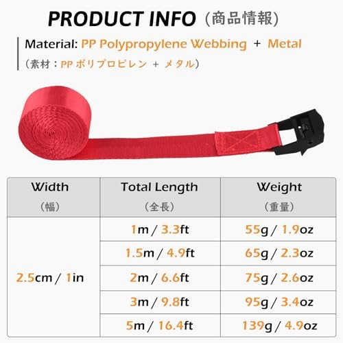 TRIWONDER Cinch Tie Down Strap Lashing Straps Heavy Duty Nylon Straps with Cam Buckles for Cargo, Trucks, Boat, Motorcycle,SUP, Kayak, Canoe, Trailer (3m, Red - 4 Pack) - Image 2