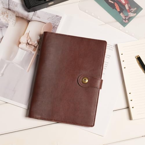 Wonderpool A5 Binder Journal Leather Spiral Notebook Refillable College Ruled Paper, Budget Binder Rings Diary Organizer with Pen for Office School Travel Business Planning Writing (Coffee,A5) - Image 2