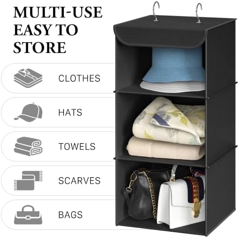 Simple Houseware 3 Shelf Hanging Closet Organizer, Black - Image 5