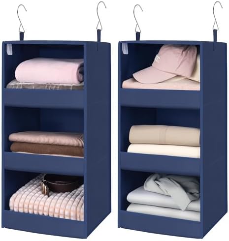 GRANNY SAYS 3-Shelf Hanging Closet Organizer, Foldable Storage, Navy by GRANNYSAYS