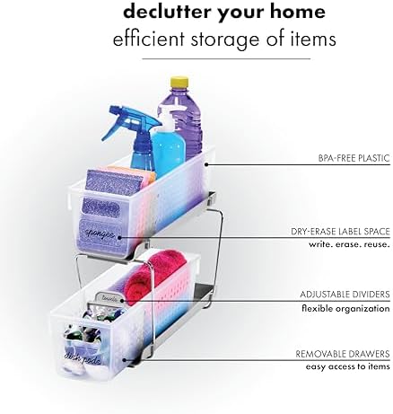 madesmart Mini 2-Tier Organizer, Multi-Purpose Slide-Out Storage with Handles and Dividers for Home and Bath, Frost - Image 5