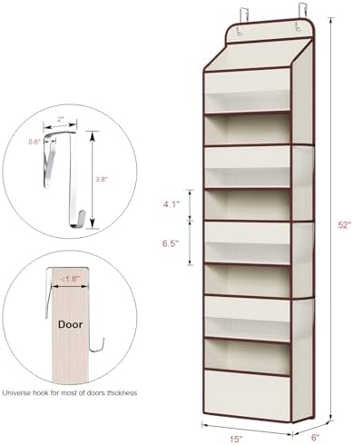 Univivi Fabric Over Door Hanging Organizer for Baby Nursery, Beige, 5-Shelf - Image 3