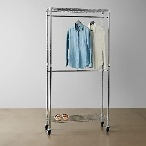 Amazon Basics Adjustable Clothes Rack for Handing, Double Hanging Rod Garment Rolling Closet Clothing Organizer, Chrome, 36'' x 14'' x 72'' - Image 6