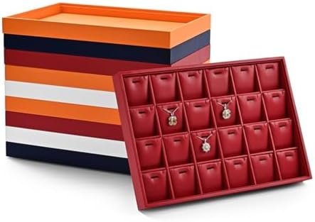 PU Leather Ring Earring Display Tray with Elastic Bar Design Orange - Image 6