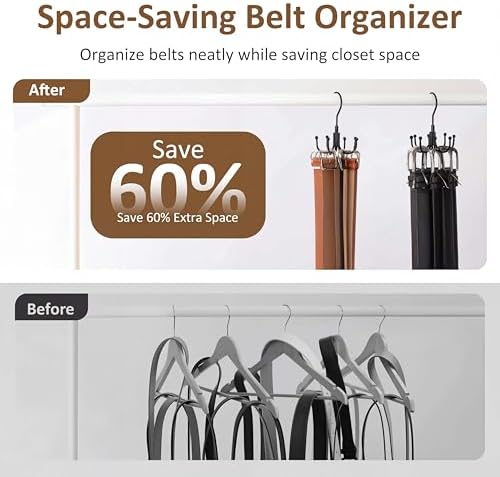 ZEDODIER 4 Pack Belt Hangers for Closet, Rotating Belt Organizer, 32 Hooks - Image 3