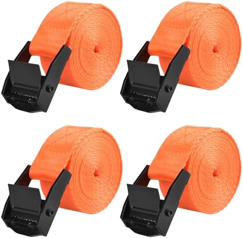 TRIWONDER Cinch Tie Down Strap Lashing Straps Heavy Duty Nylon Straps with Cam Buckles for Cargo, Trucks, Boat, Motorcycle,SUP, Kayak, Canoe, Trailer (01# Orange - 4 Packs, 16.4 FT) by TRIWONDER