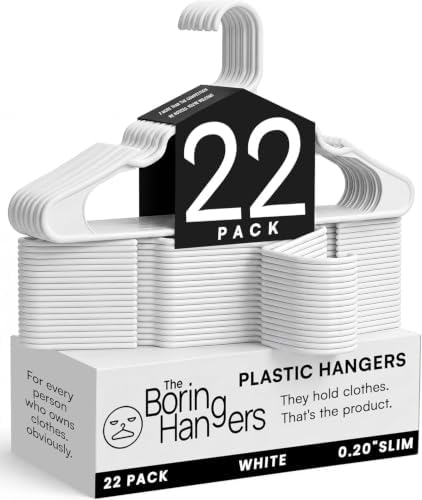 White Plastic Hangers 22 Pack - 10 lb Heavy Duty Clothes Hangers for Closet - Apartment Essentials Dorm Room Hangers - 0.20" Slim & Space Saving White Coat Hangers for Closet by TheBoringHangers
