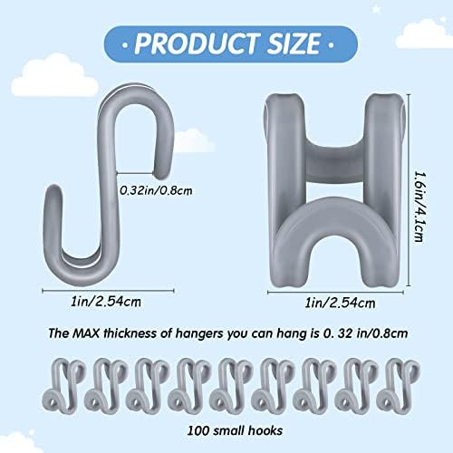 Unittype 100 Pcs Unitype Hanger Connector Hooks, Space Saving Clips, Gray - Image 2