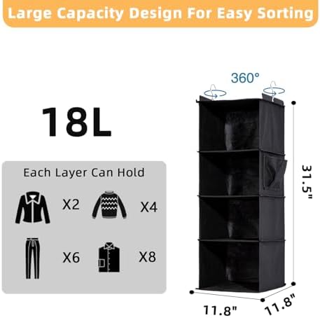 2 Packs Hanging Closet Organizer, 4-Shelf Closet Organizers and Storage with Side Pockets, Collapsible Hanging Shelves for Closet & RV & College Dorm,Black - Image 2