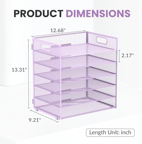 Daltack 6-Tier Paper Organizer for Desk with Handle, Purple, 2 Pack - Image 2