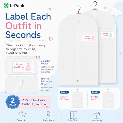 Kids Garment Bag with Clear Window, Hanging Clothes Storage Cover for Dresses, Suits & Dance Costumes, Breathable Travel Bag for Baby Toddler Child, 30" x 18", White, Pack of 2 - Image 5