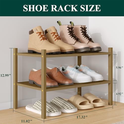 Smiry Bamboo Shoe Rack, 5 Horizontal Slats, 2 Tier - 17.3" Wide, Walnut - Image 2
