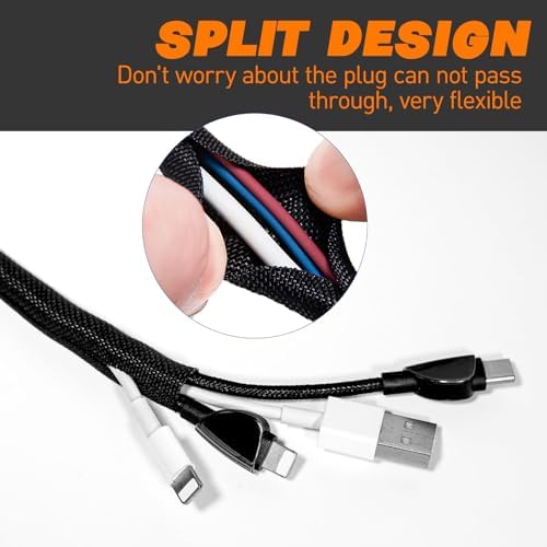 Split Braided Sleeve Cable Management Wire Loom Cord Covers for High-Temperature Automotive Harness and Home Cable Management, 12ft - 3/8 inch Self-Wrapping Tubing Cord Protector - Image 5