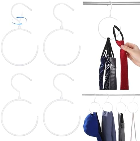 Yaocom 4 Pack Belt Hangers for Closet Rotatable Belt Ring Hook Tie Rack Holders Closet Hanger Organizer for Ties Scarves Baseball Cap Wardrobe Accessory Storage(White) by Yaocom