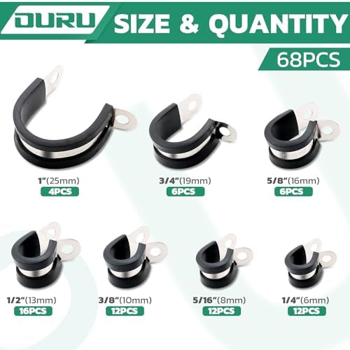 OURU 68PCS Cable Clamps Assortment Kit,Rubber Coated, 1/4"-1" 7 Sizes - Image 2