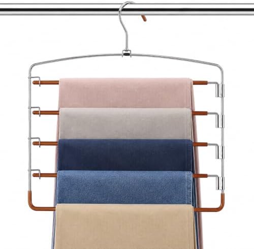 Pants Hangers Space Saving 3 Pack 5 Layer Swing Arm Hanger Brown by Feerahozer