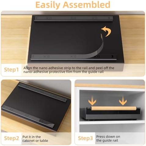Pull Out Cabinet Organizer, 15.3'' Deep Expandable Slide Out Cabinet Organizer Fixed with Adhesive Nano Film, Slide Out Drawers Pull Out Tray for Cabinet in Kitchen, Pantry, Bathroom, Black - Image 6